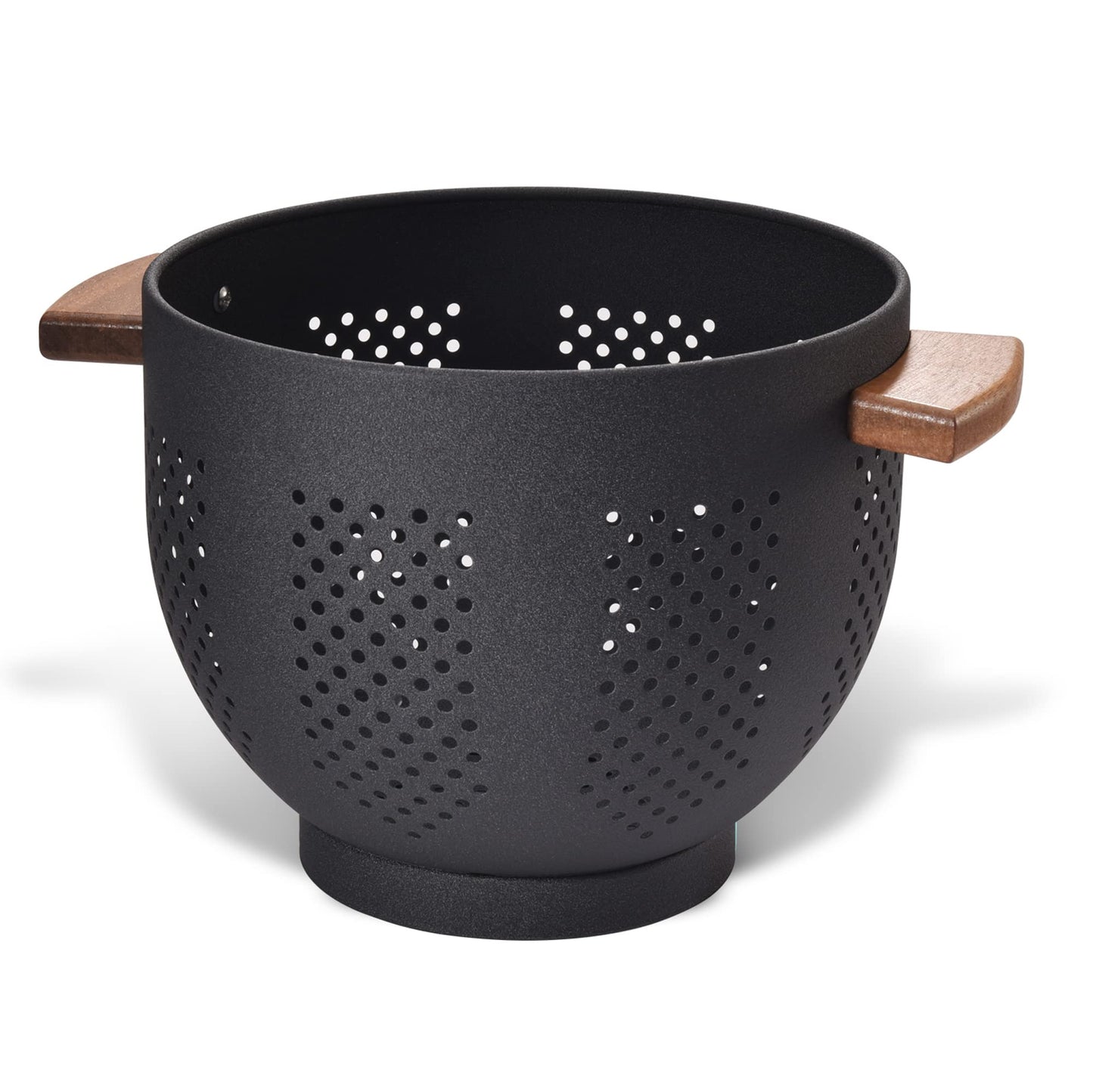Metal Colander with Wood Handle and Stable Base, Powder Coated Steel Kitchen Strainer Basket for Draining Pasta, Vegetable and fruit(7quart,Sandyellow)