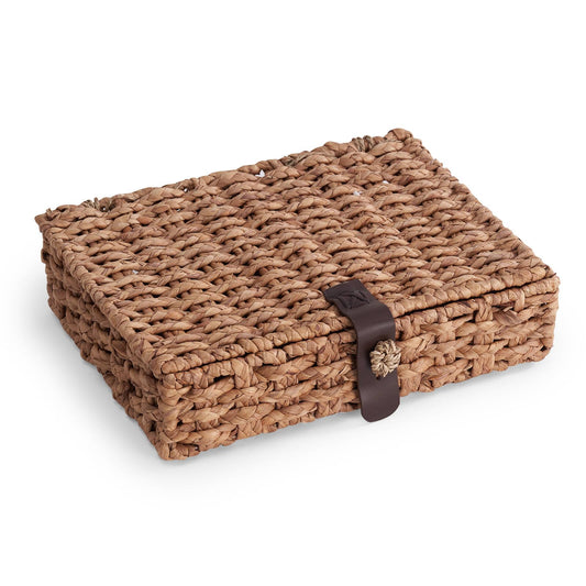 Decorative Box with Lid, Wicker Storage Basket, Water Hyacinth Woven Decorative box for Shelf, Coffee Table, Console Table, Home Decor (Large)