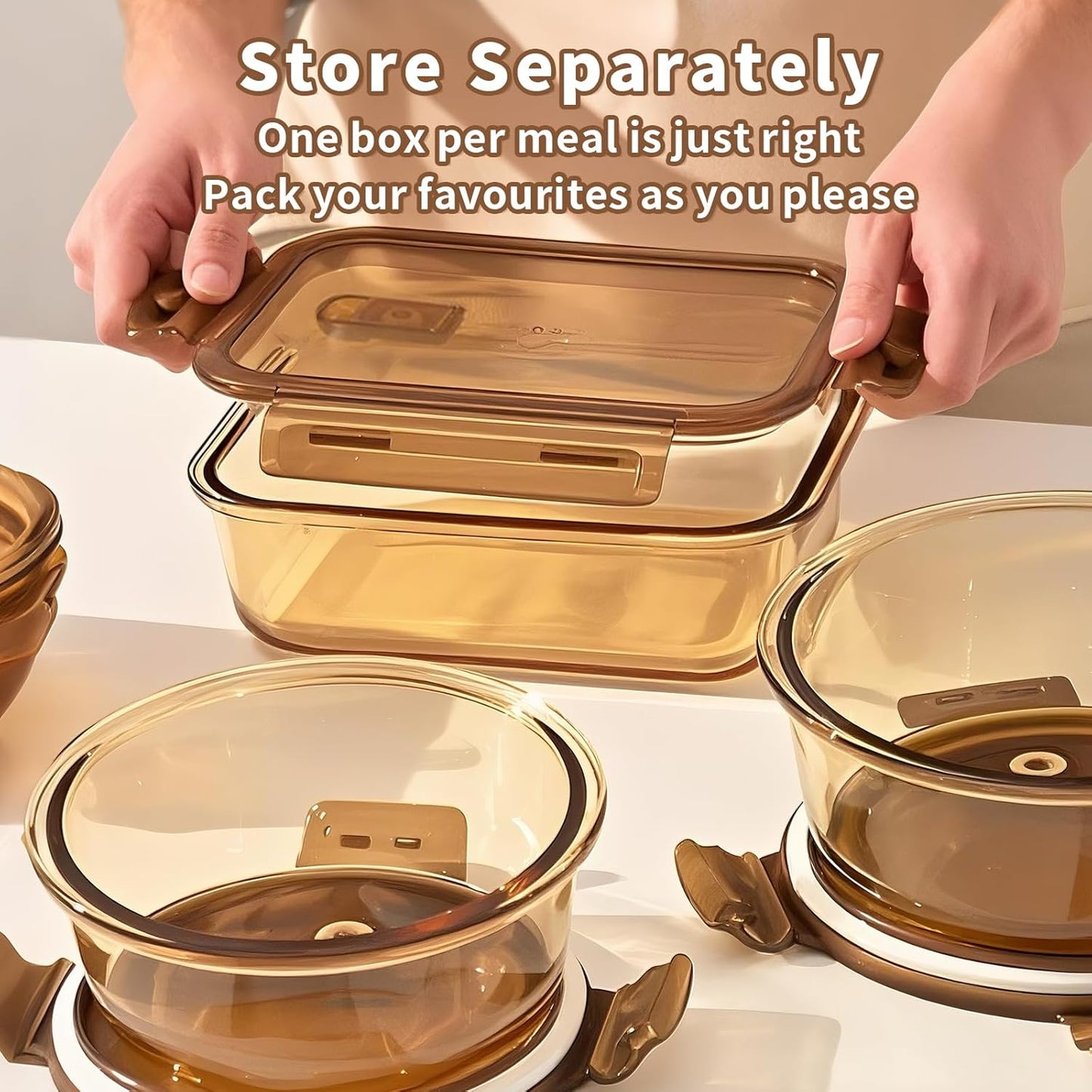Glass Takeaway Containers with Lids - Meal Prep Container Reusable - Airtight Glass Food Storage Container Set - Lid with Exhaust Valve - 16 Pieces (8 Containers + 8 Lids)
