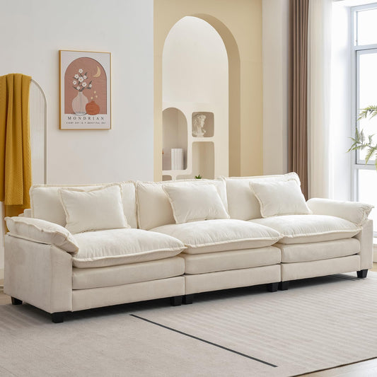 120" Modular Sectional Sofa, Comfy Cloud Couch Sectional Sofa with Ottoman, Chenille Sofa Sleeper Deep Seat Sofa with Throw Pillows for Living Room (Beige White, 120"- U Shape)