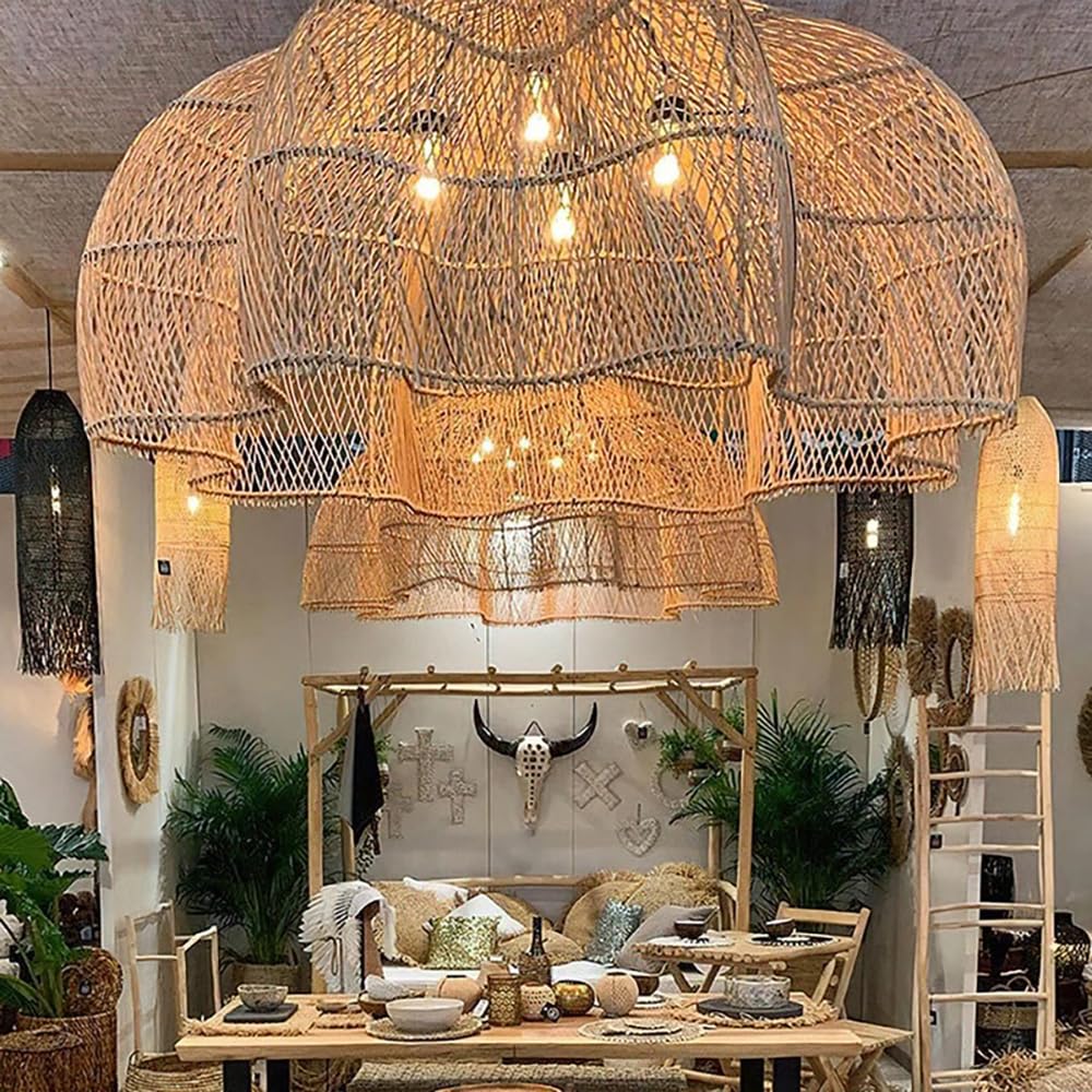 Rattan Large Woven 4-Light Chandelier