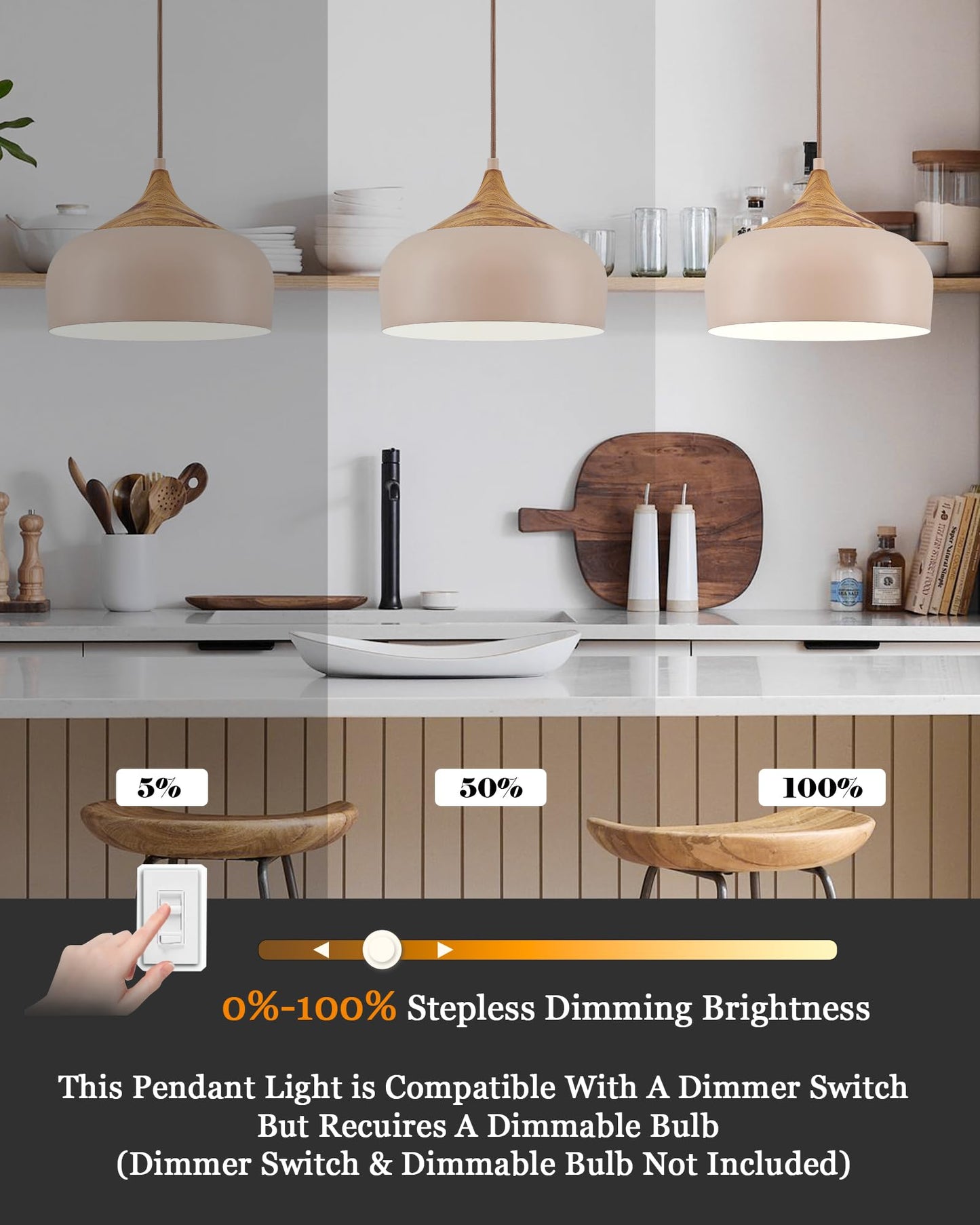 Modern Walnut Wooden Pendant Dome Light