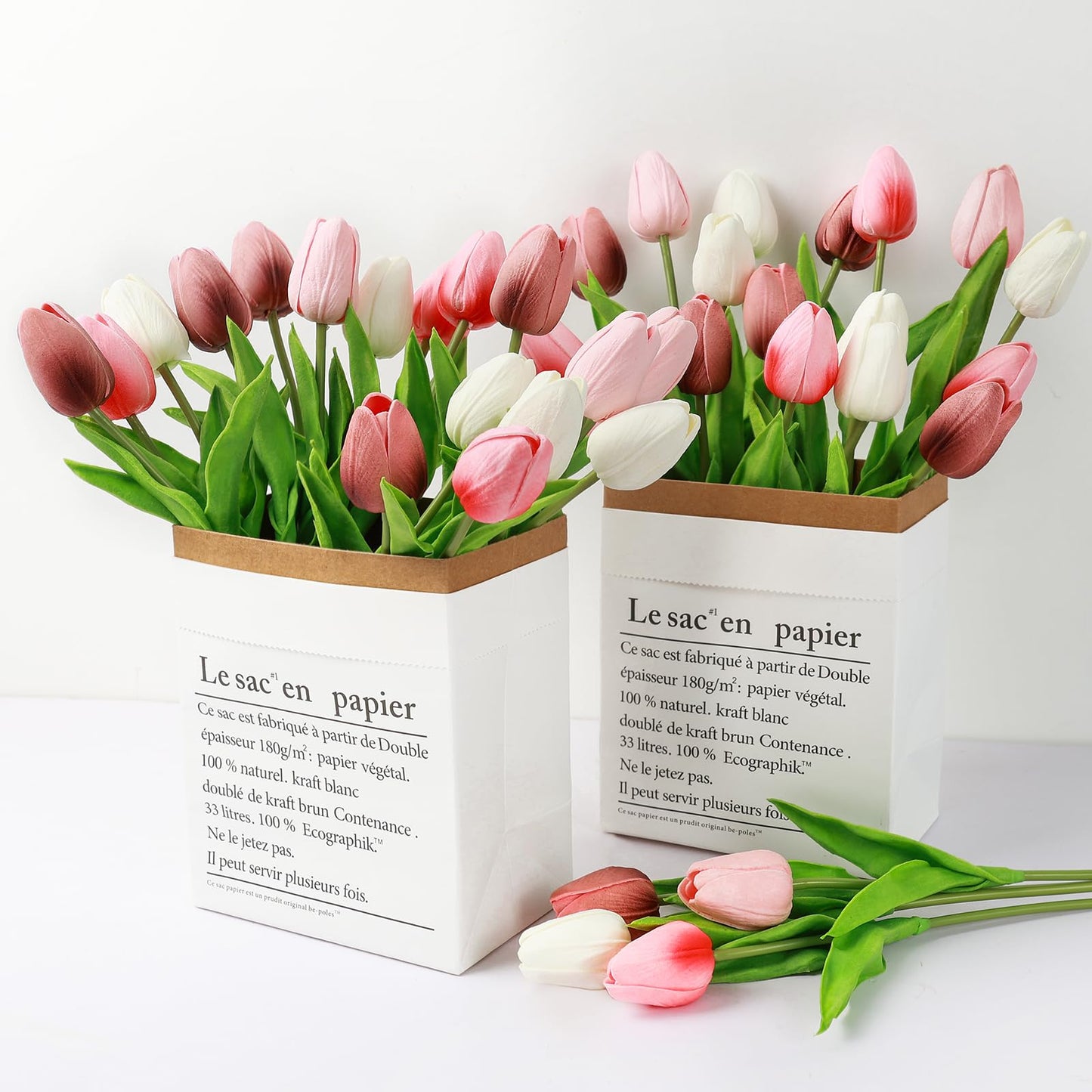 Beferr White Tulips Artificial Flowers 18Pcs Faux Silk Tulip Real Touch Tulip Fake Flowers Bouquets Arrangements for Mother's Day Easter Spring Flowers Gifts Home Table Decor