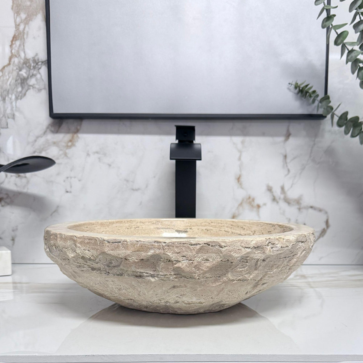 Oval Natural Stone Wash Basin Travertine Vessel Sink