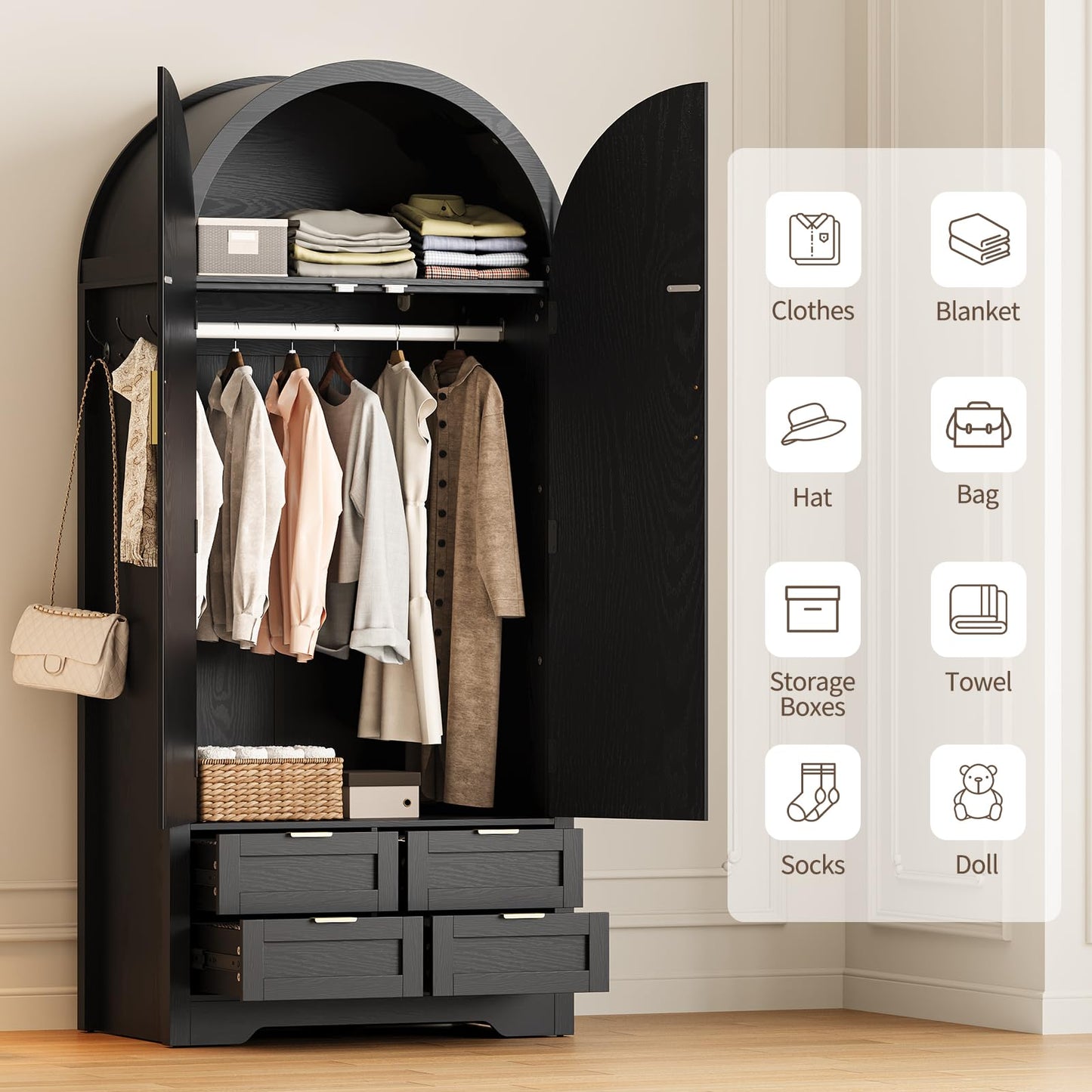 Armoire Wardrobe Closet with 4 Drawers