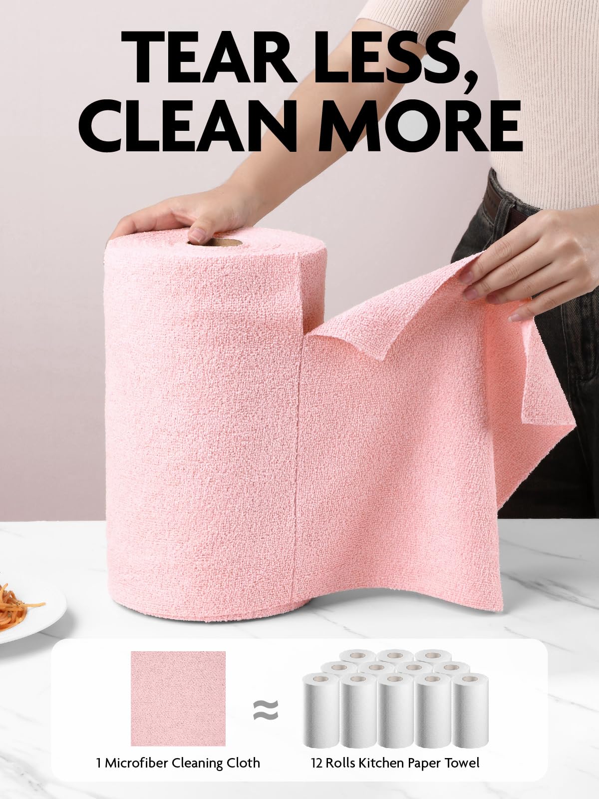 Fantasticlean Microfiber Cleaning Cloth Roll -60 Pack, Tear Away Microfiber Towels, 12" x 12", Reusable, Washable, Scratch Free, Ultra Absorbent Dishcloth for All-Around Cleaning (Beige & Tan)