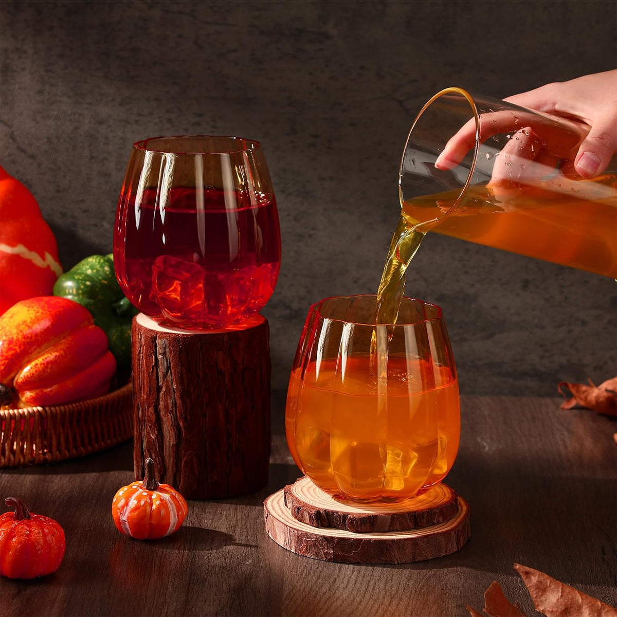2 Pcs Fall Pumpkin Wine Glasses Stemless Glass Cups