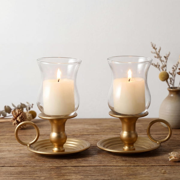 2 Set Hurricane Candle Holders Brass Metal