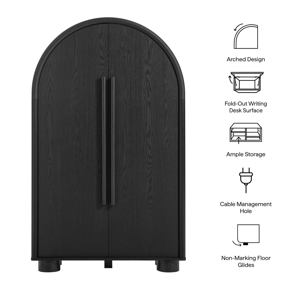 Modern Arched Storage Cabinet with Concealed Desk & Shelves
