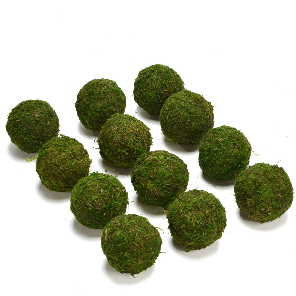 BYHER Natural Green Moss Decorative Ball,Handmade (3.5"-Set of 6)