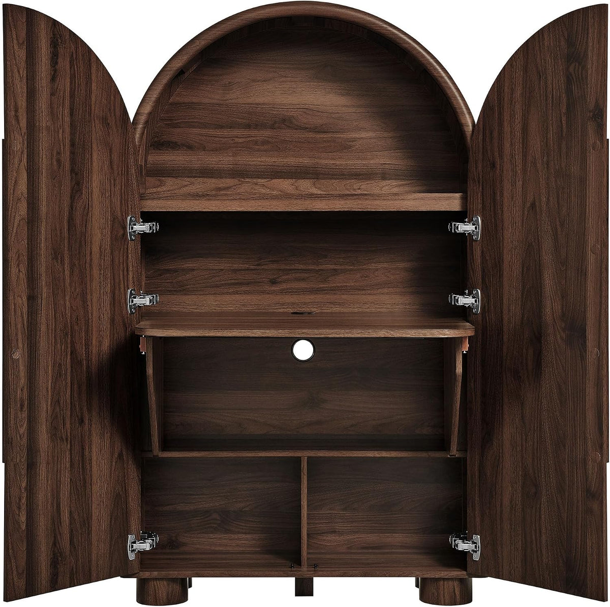 Modern Arched Storage Cabinet with Concealed Desk & Shelves