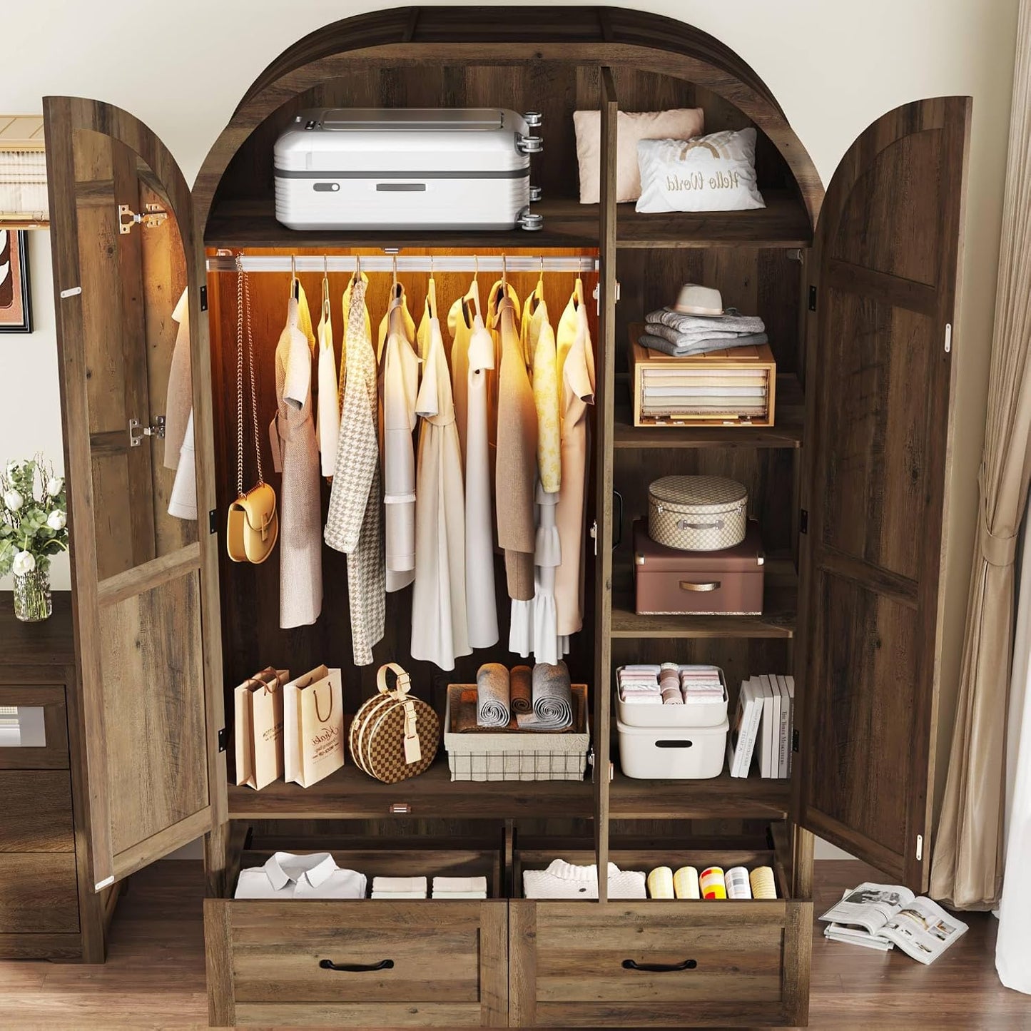 3 Doors Armoire Wardrobe Closet with Doors and Drawers