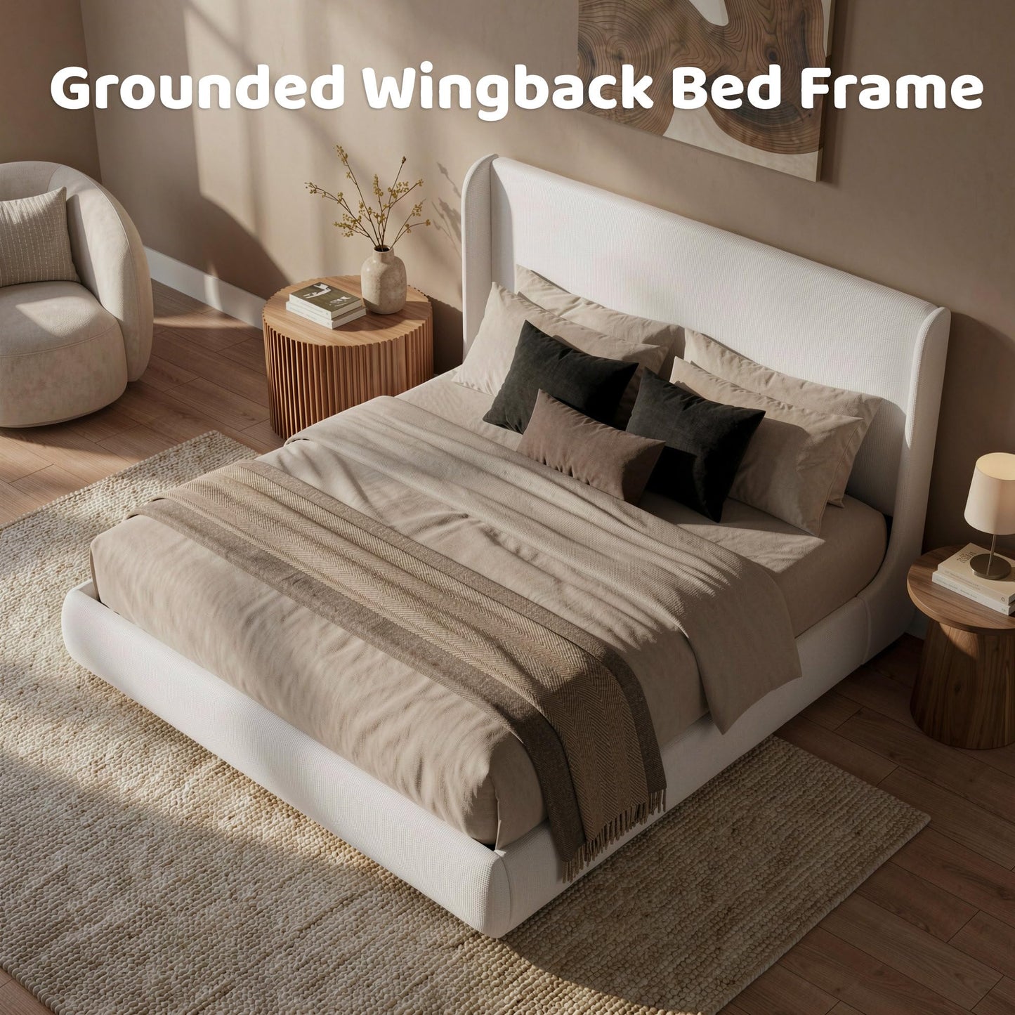 King Upholstered Wingback Bed Frame