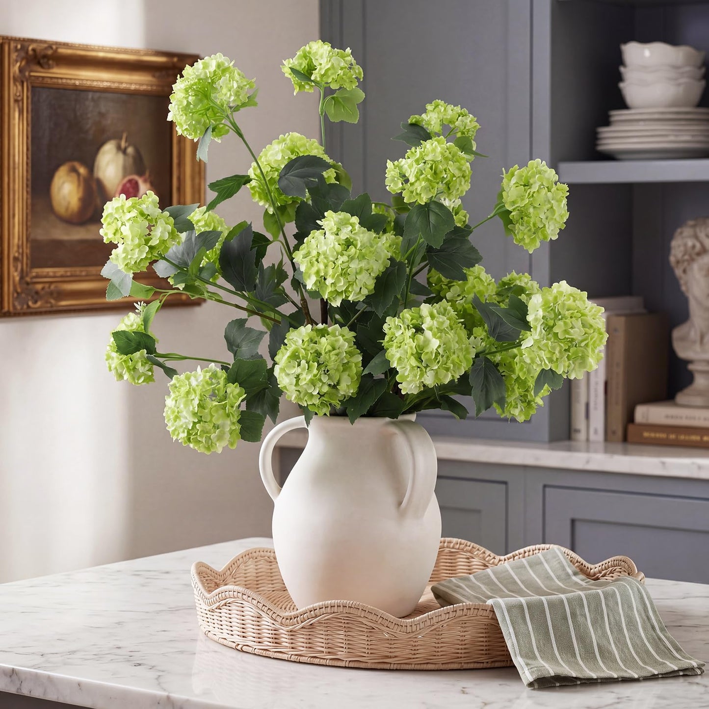 4 Pcs 33" Tall Artificial Snowball Hydrangea Flowers, Silk Hydrangeas with 20 Heads Long Stem for Tall Vase Decor, Wedding Table Centerpiece, Outdoor Living Room Arrangement(White Pink)