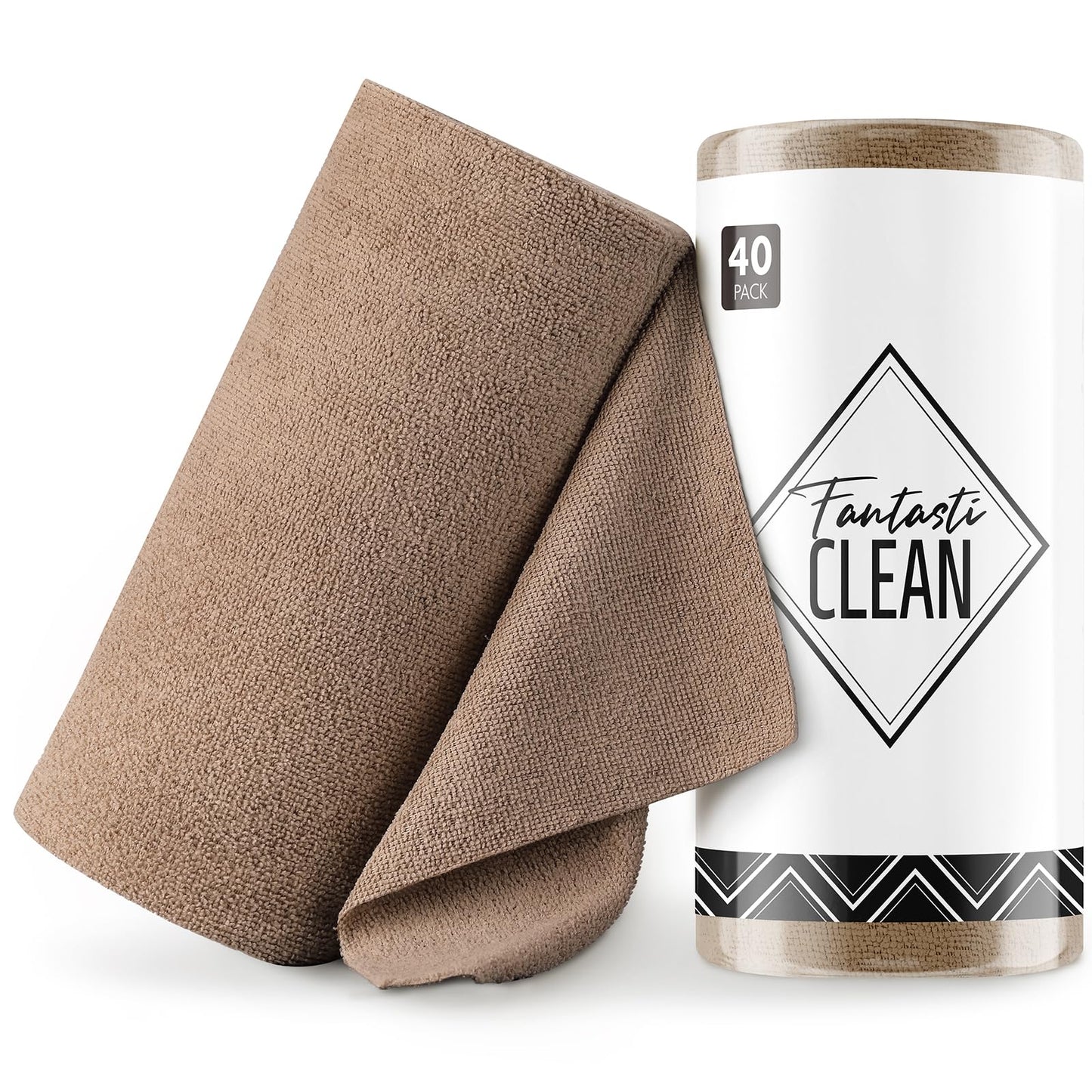 Fantasticlean Microfiber Cleaning Cloth Roll -60 Pack, Tear Away Microfiber Towels, 12" x 12", Reusable, Washable, Scratch Free, Ultra Absorbent Dishcloth for All-Around Cleaning (Beige & Tan)