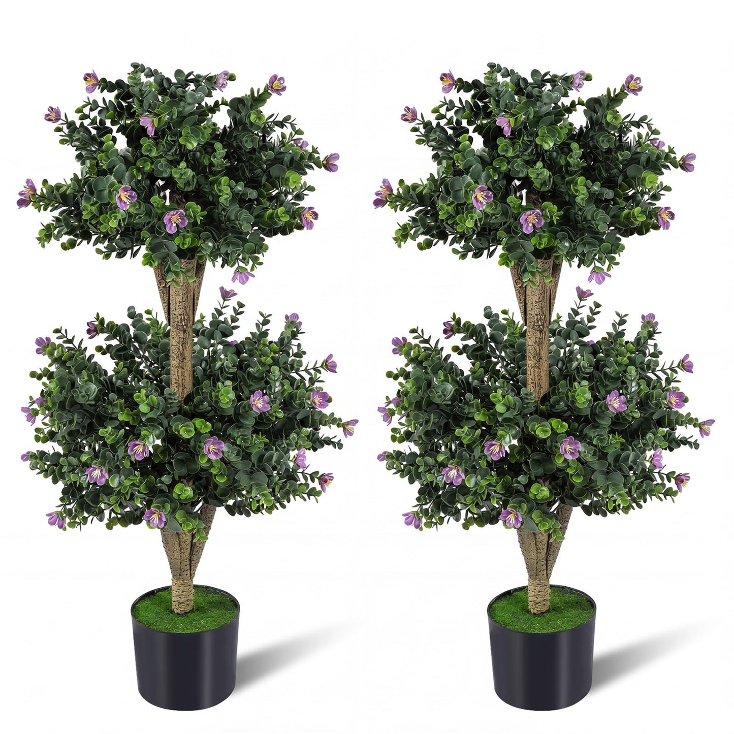 Set of 2 Faux Bush Plant w/41 Blossoms, Cement-Filled Plastic Pot