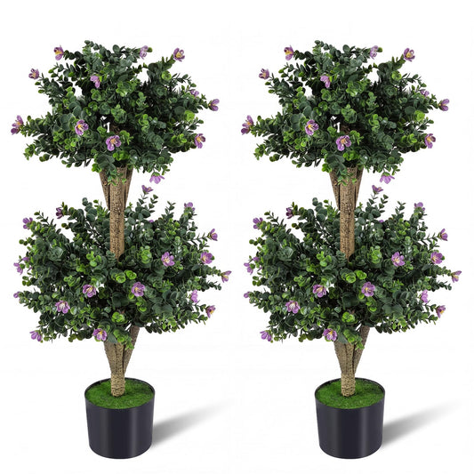 Set of 2 Faux Bush Plant w/41 Blossoms, Cement-Filled Plastic Pot
