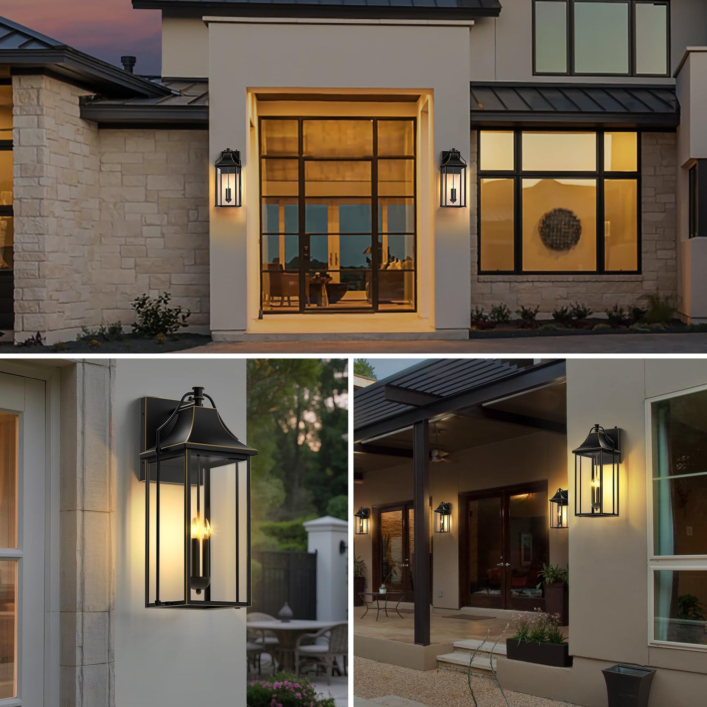 Outdoor Wall Lights Fixtures, Large Size Dusk to Dawn Waterproof Exterior Lanterns, Modern Porch Sconce Wall Mounted with Glass