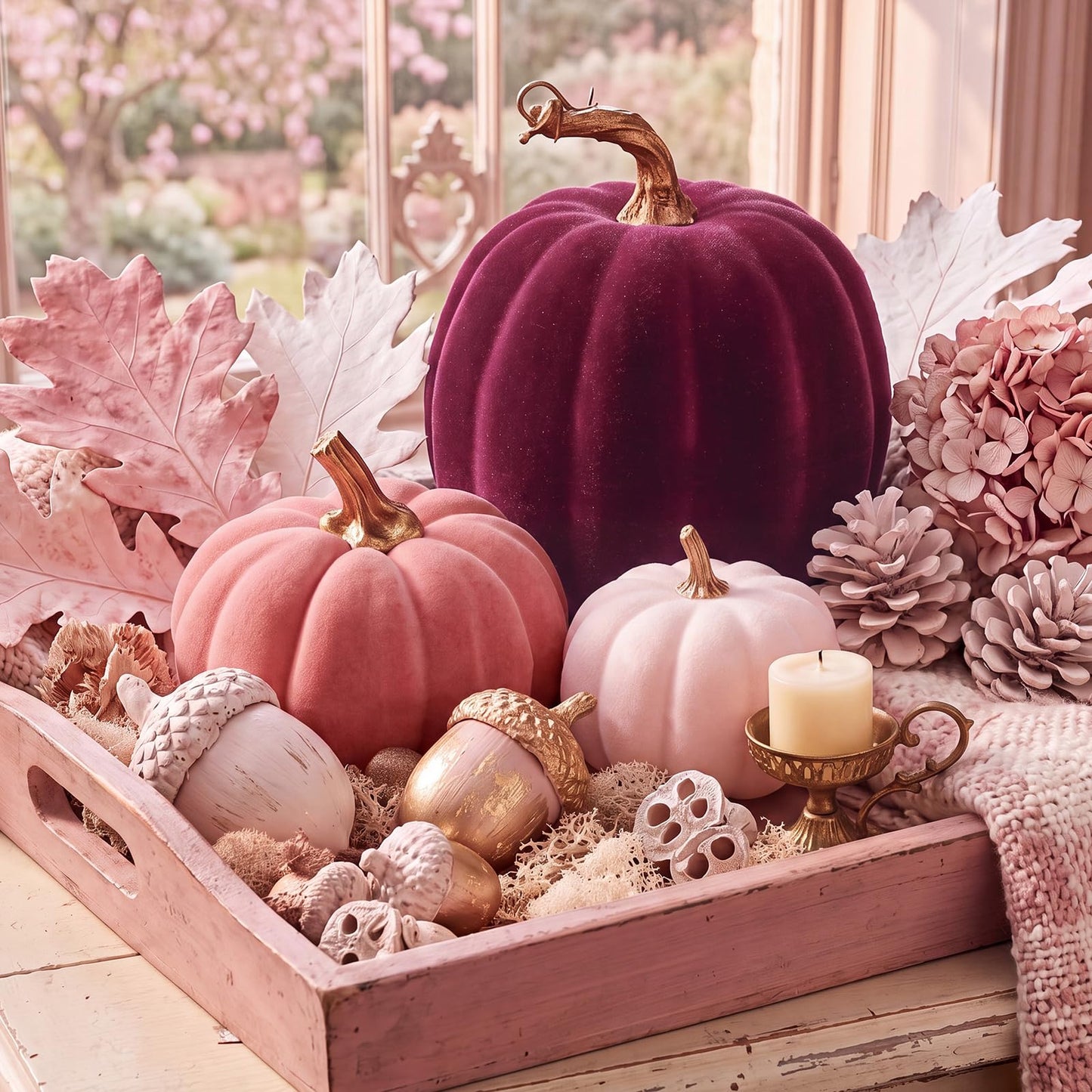 3 Pcs Velvet Pumpkin Decor
