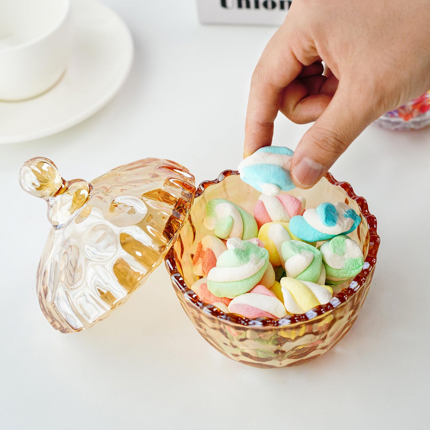 Decorative Embossed Glass Dish with Lid