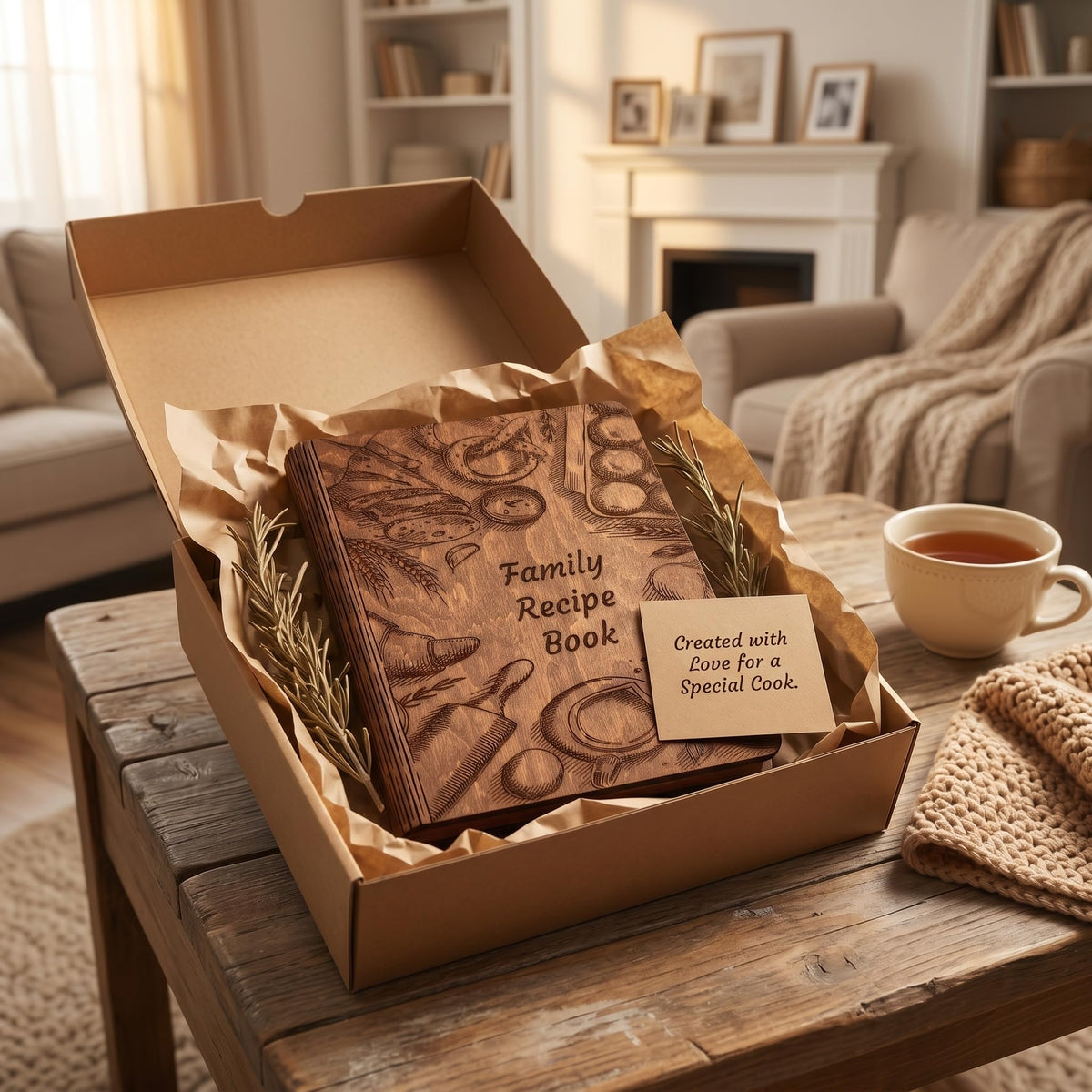 Wooden Recipe Book Engraved Journal