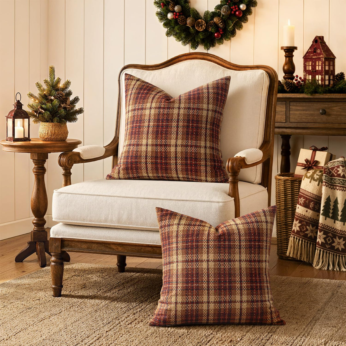 Plaid Throw Pillow Covers Fall 18x18 Inch