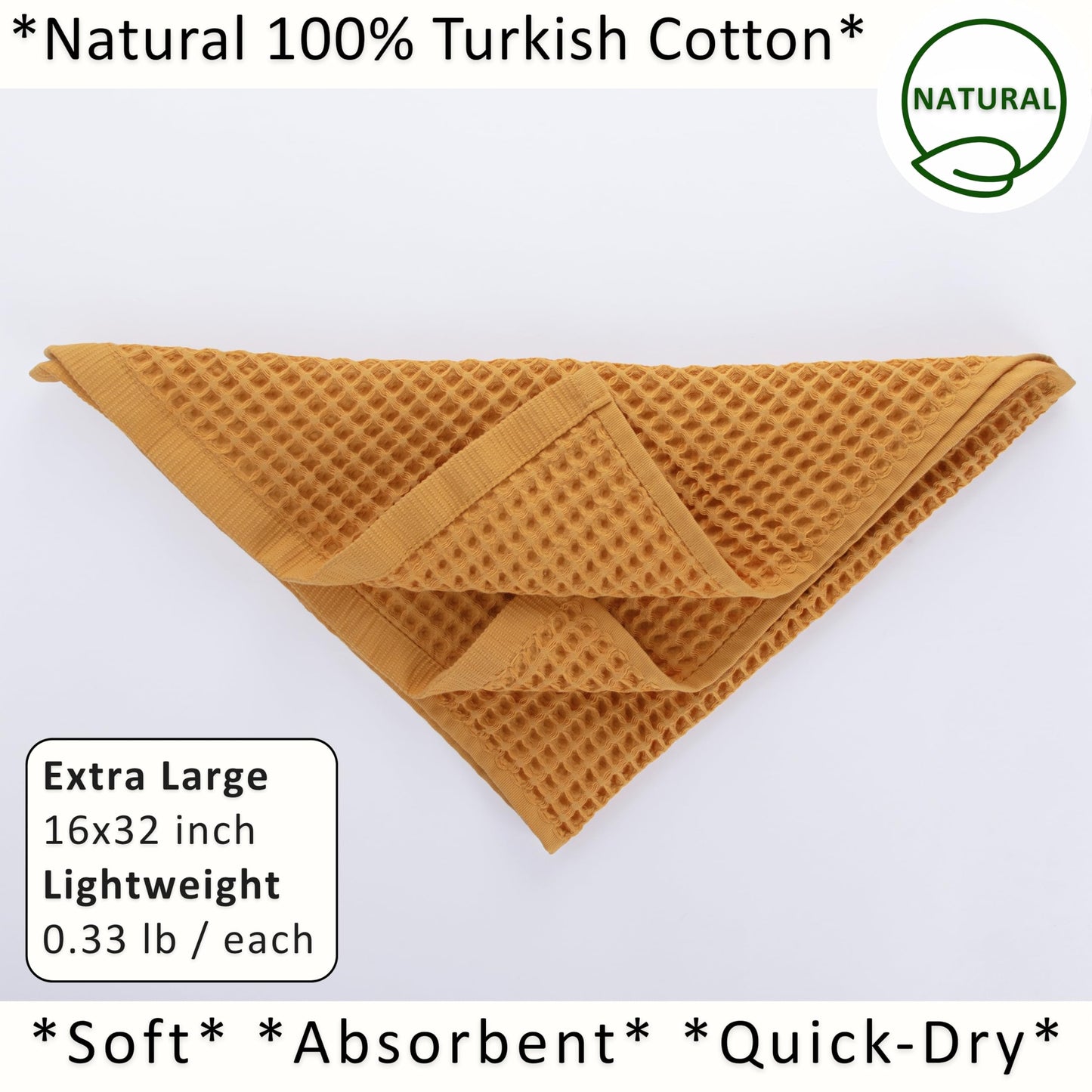 PÜSKÜL Organic Waffle Kitchen Towel Pure 100% Turkish Cotton Set of 3 Natural Raw-Undyed Towel - Premium Quality Soft Quick-Dry Absorbent Lint-Free Hand & Dish Towels Large 32X16 (3, Natural Beige)