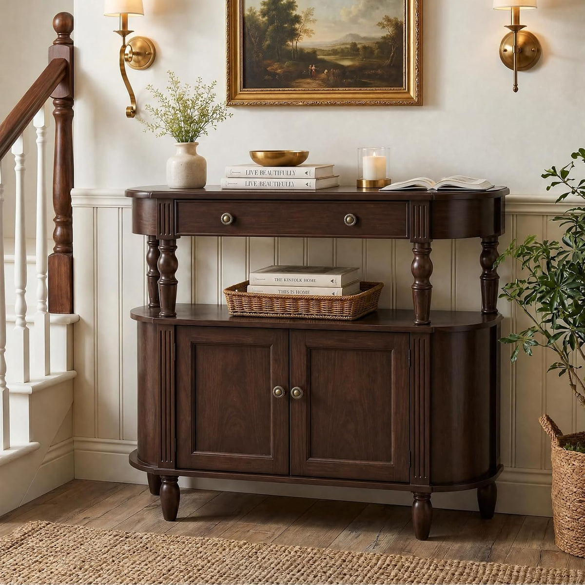 47" Walnut Console Table with Storage