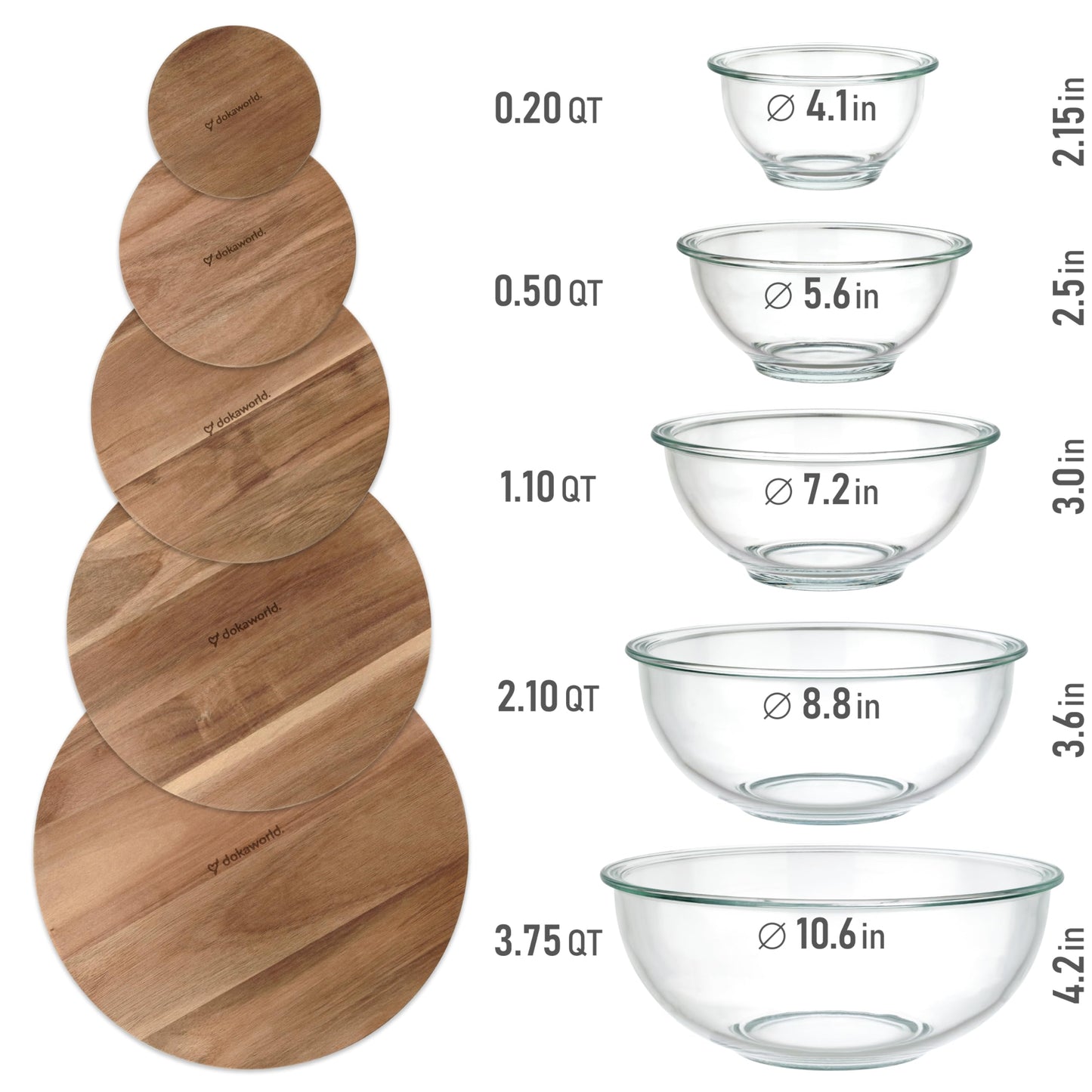 Glass Container Set with Acacia Lids - 4 Stackable Meal Prep Containers. Durable heat resistant Inert Borosilicate Glass