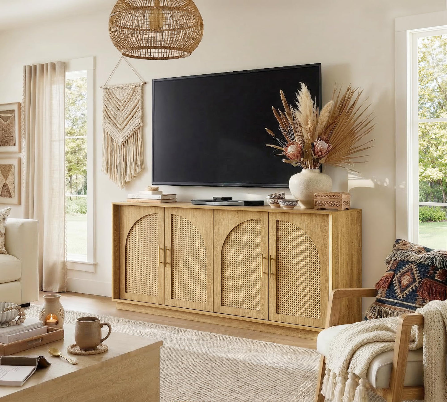 Sideboard Buffet Cabinet with Storage, Mid Century Modern Accent Cabinet with Arched Doors, Modular Media Console