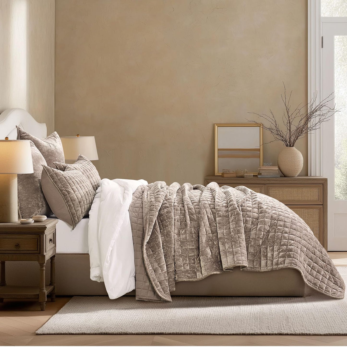 Box Stitch Velvet Quilt Set, King Size
