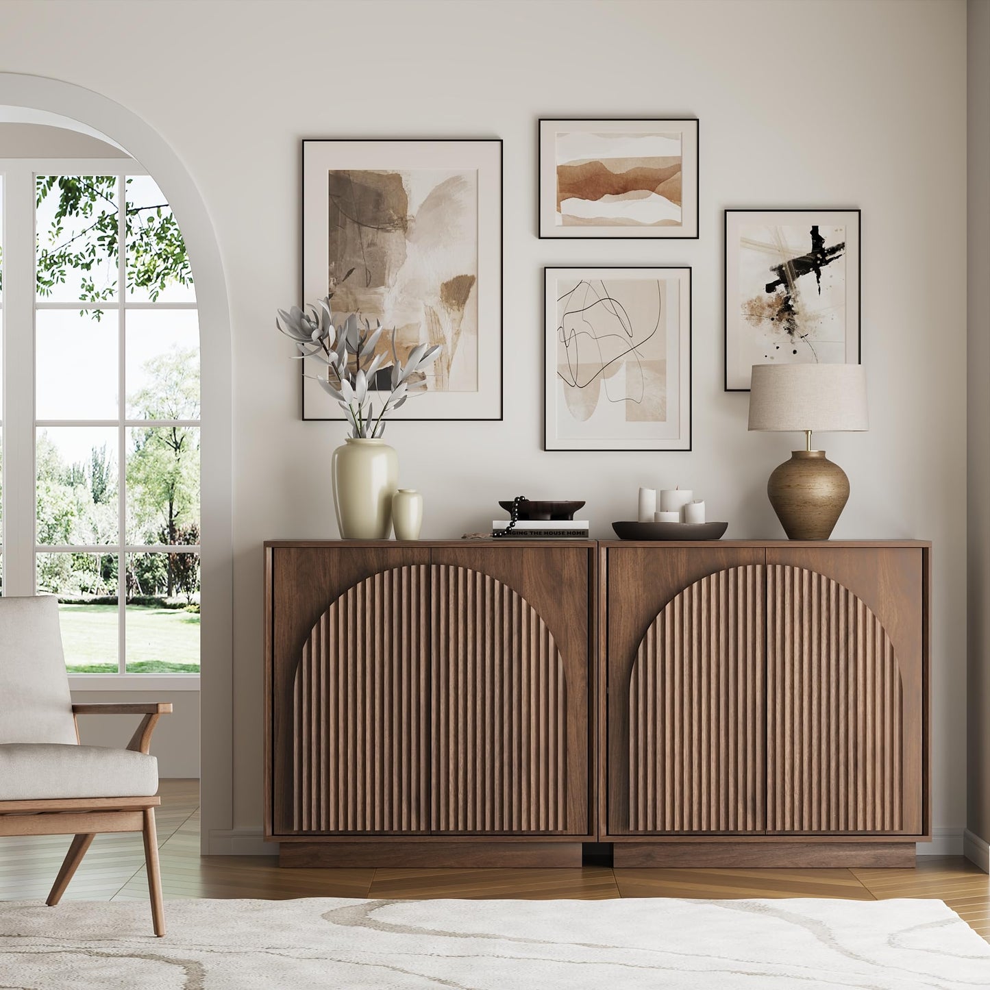 Modern Buffet Cabinet / Sideboard with Storage with Wave Design