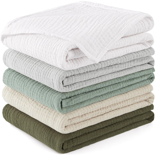 Susurration Muslin Burp Cloths for Infant Boy Girl 5 Pack, 100% Cotton Burping Cloths for Babies Burp Rags 23.6 * 23.6 inch, Baby Essentials Gifts-White
