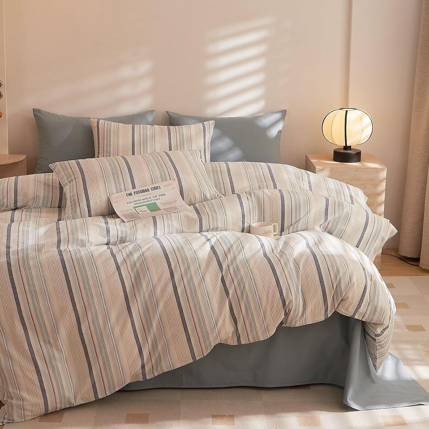 Duvet Cover Set - Brown Plaid Gingham Comforter Cover with Zipper Closure