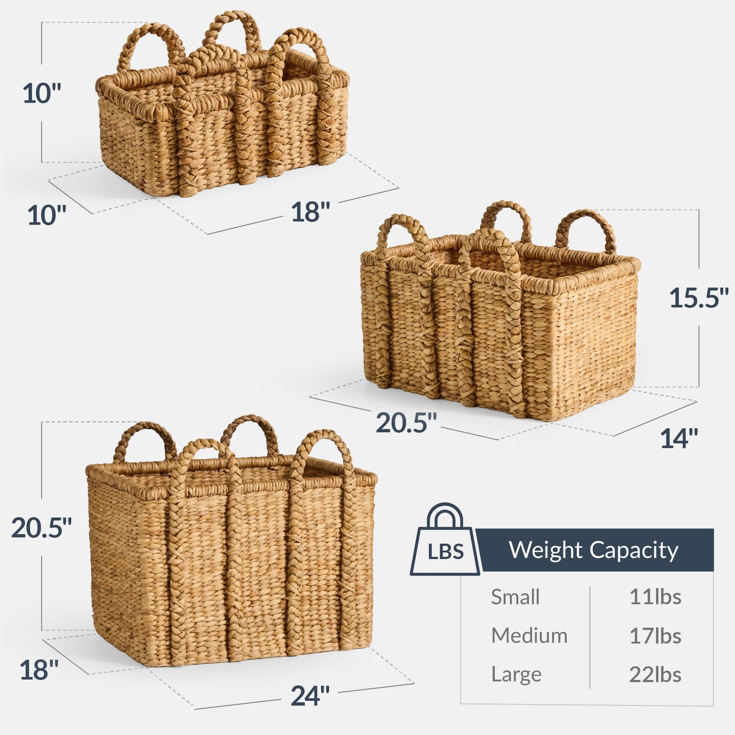 Best Choice Products 3Pc Shelf Baskets, Small, Large and XL Chunky Woven Wicker Rattan Storage Baskets w/Braided Handles, Organizer Bins for Blankets, Pillows, Shoes and Toys - Chestnut