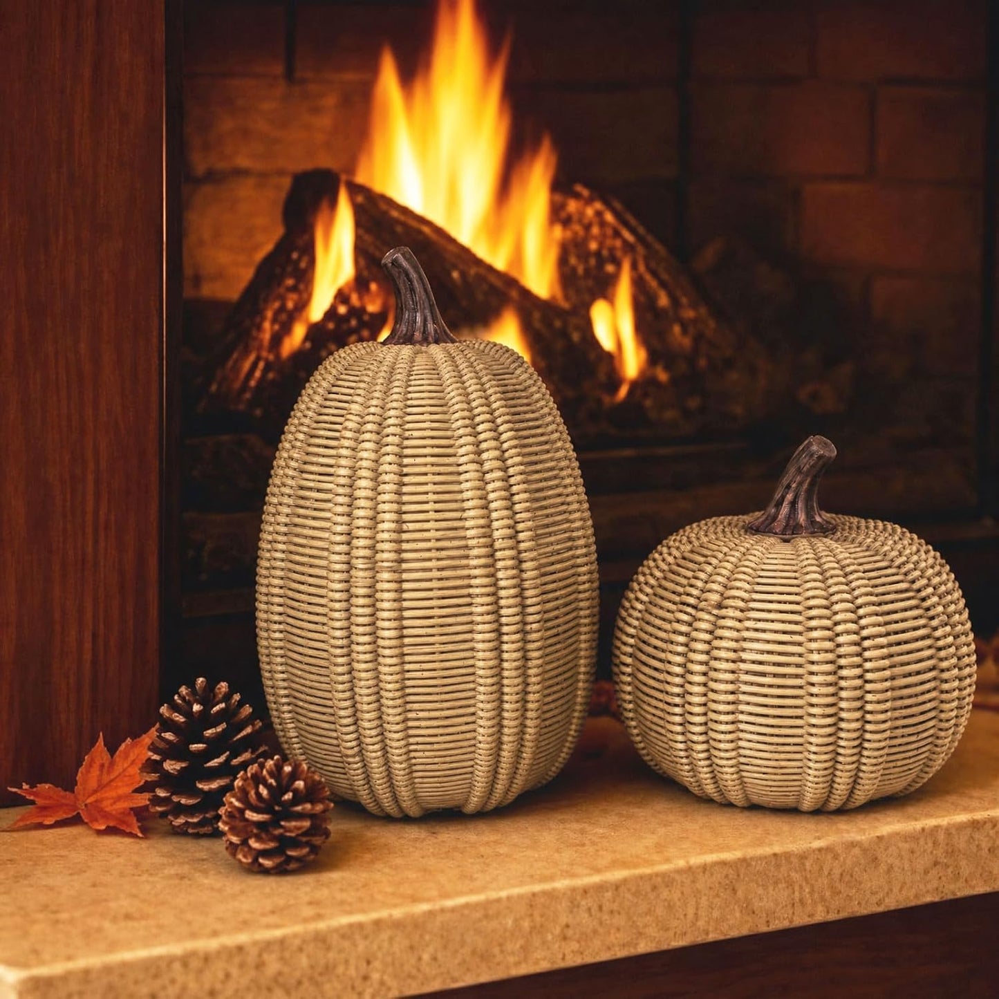 Rattan 2Pcs Pumpkin Decoration