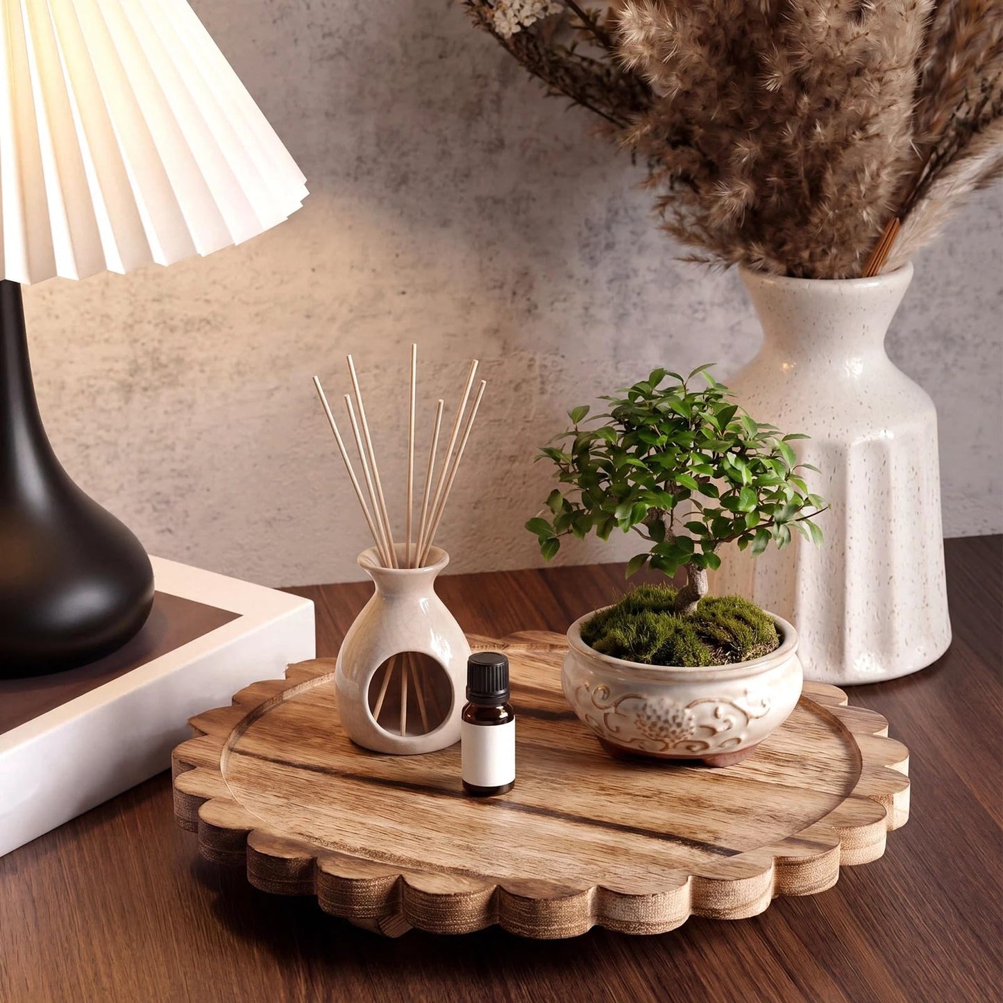 Scalloped Wood Riser Tray