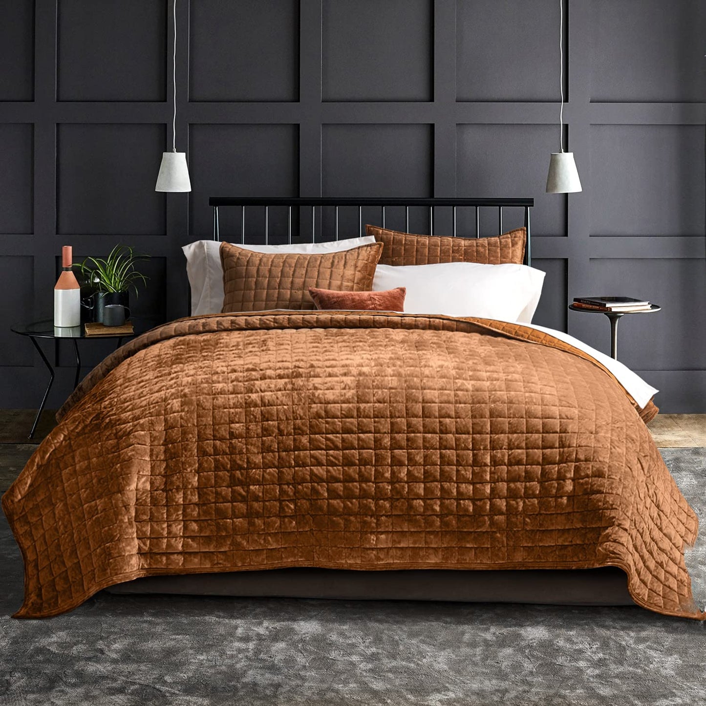 Box Stitch Velvet Quilt Set, King Size