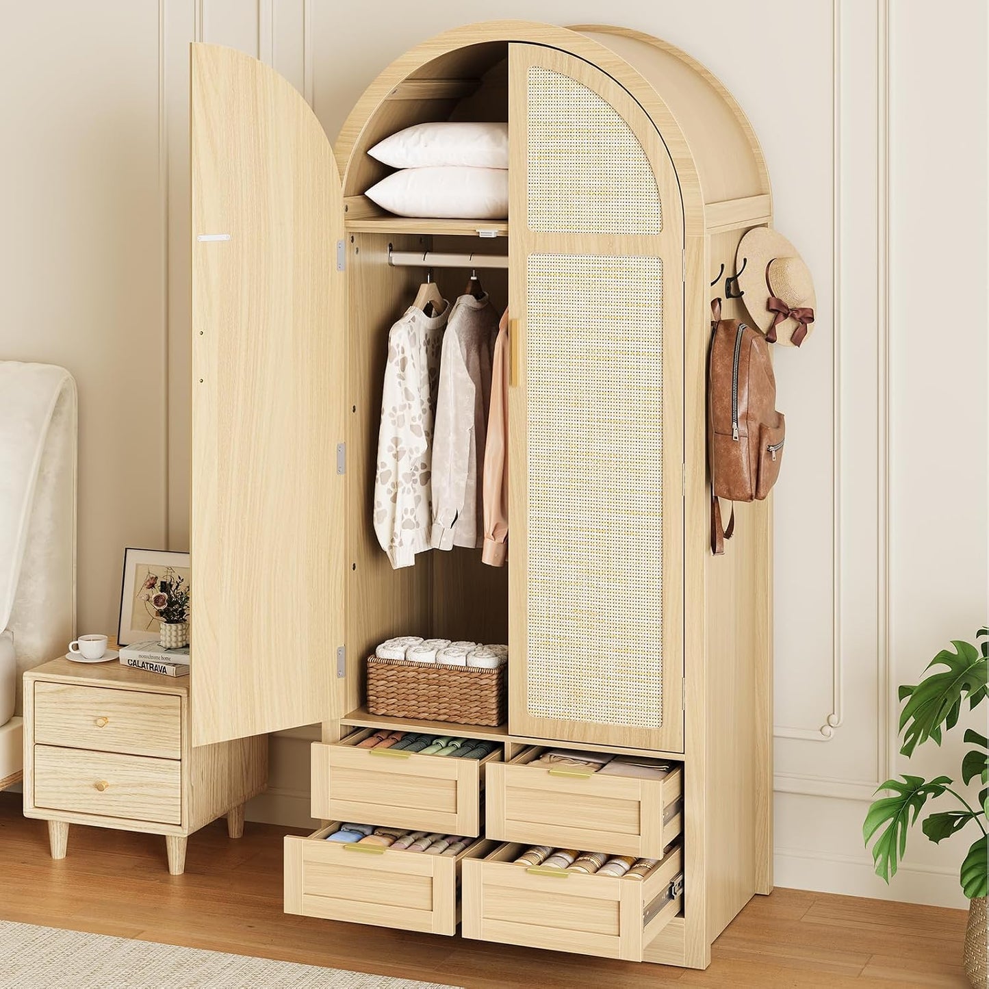 Armoire Wardrobe Closet with 4 Drawers