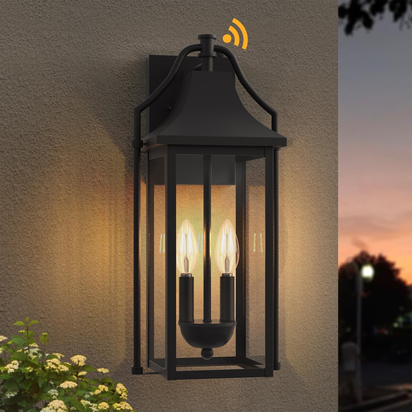 Outdoor Wall Lights Fixtures, Large Size Dusk to Dawn Waterproof Exterior Lanterns, Modern Porch Sconce Wall Mounted with Glass