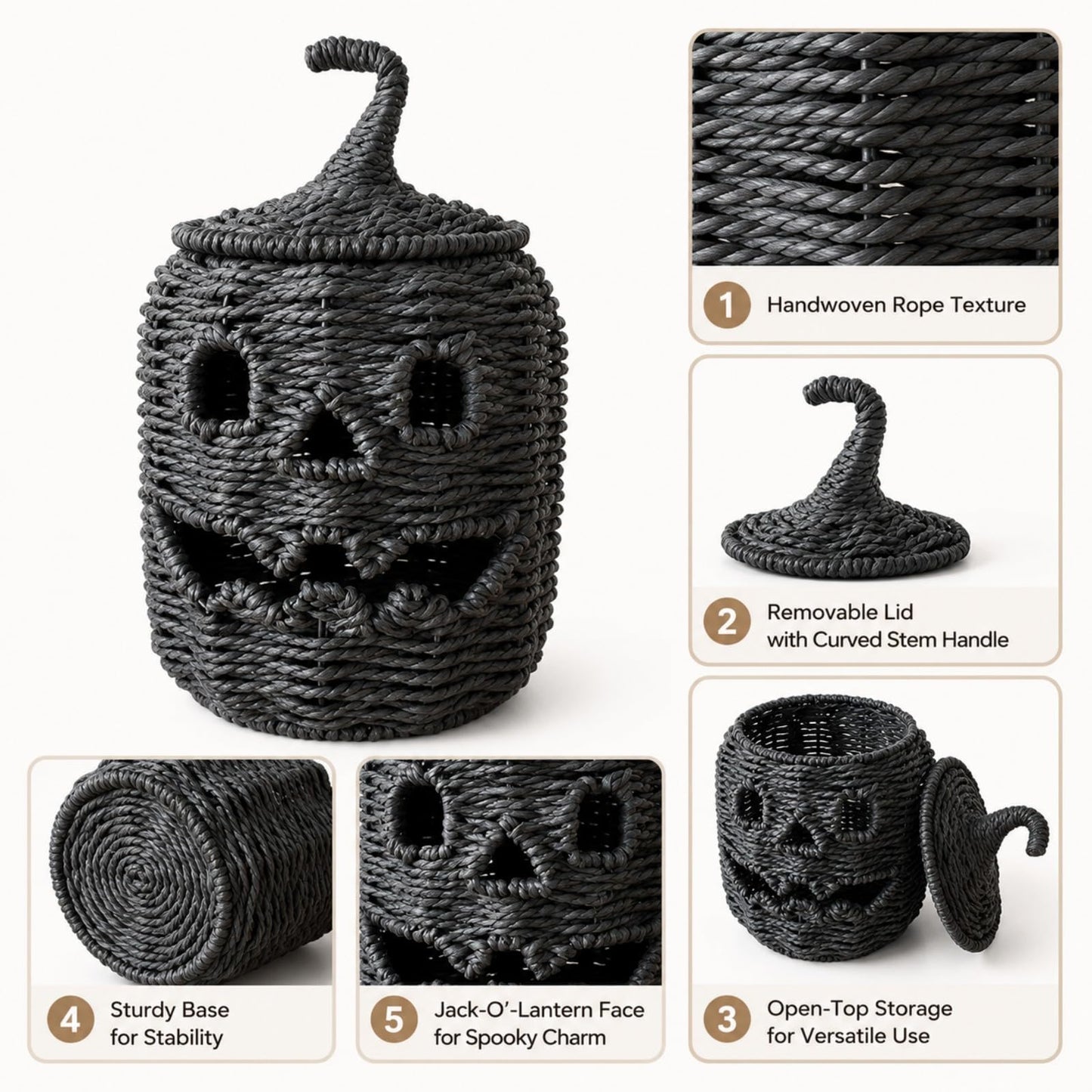 Rattan Lantern Pumpkin Candle Holder with Witch Hat Shape Lid