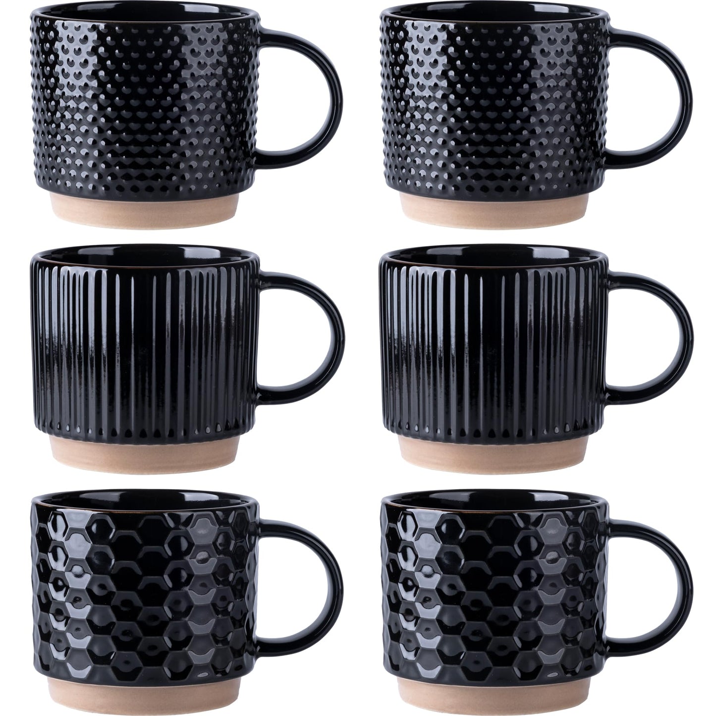 GBhome 12OZ Stackable Coffee Mugs, Ceramic Coffee Mugs with Texture Patterns for Man,Woman,Dad,Mom, Modern Coffee Mugs Set of 4 for Latte/Cappuccino/Cocoa. Dishwasher&Microwave Safe, Pale Khaki