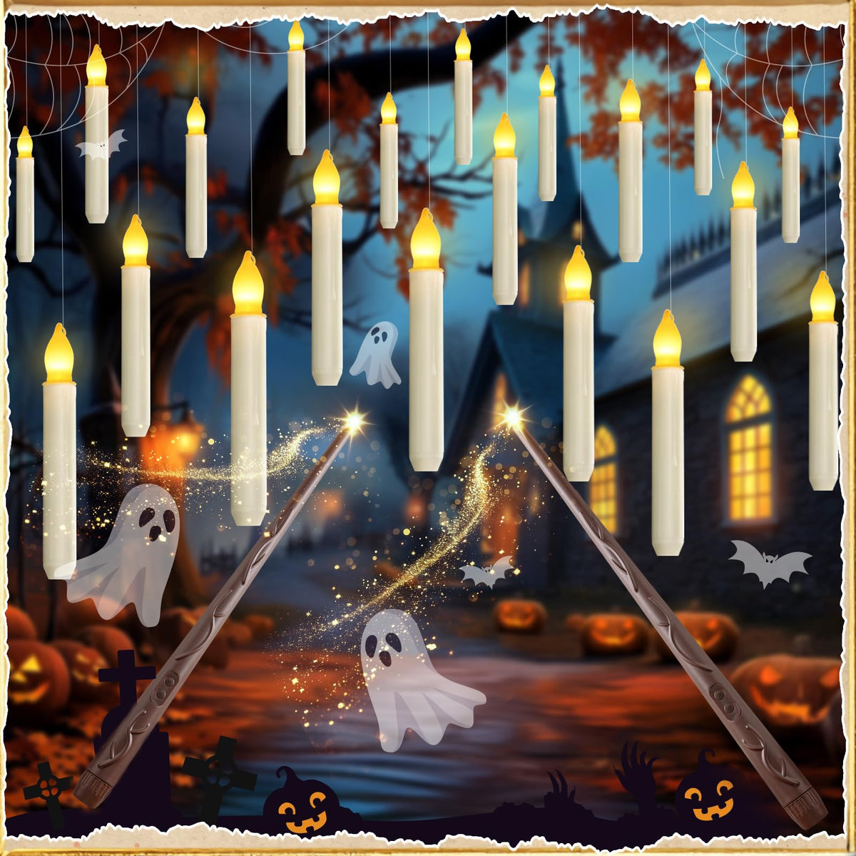 12 Pcs Floating Candle with Wand Remote