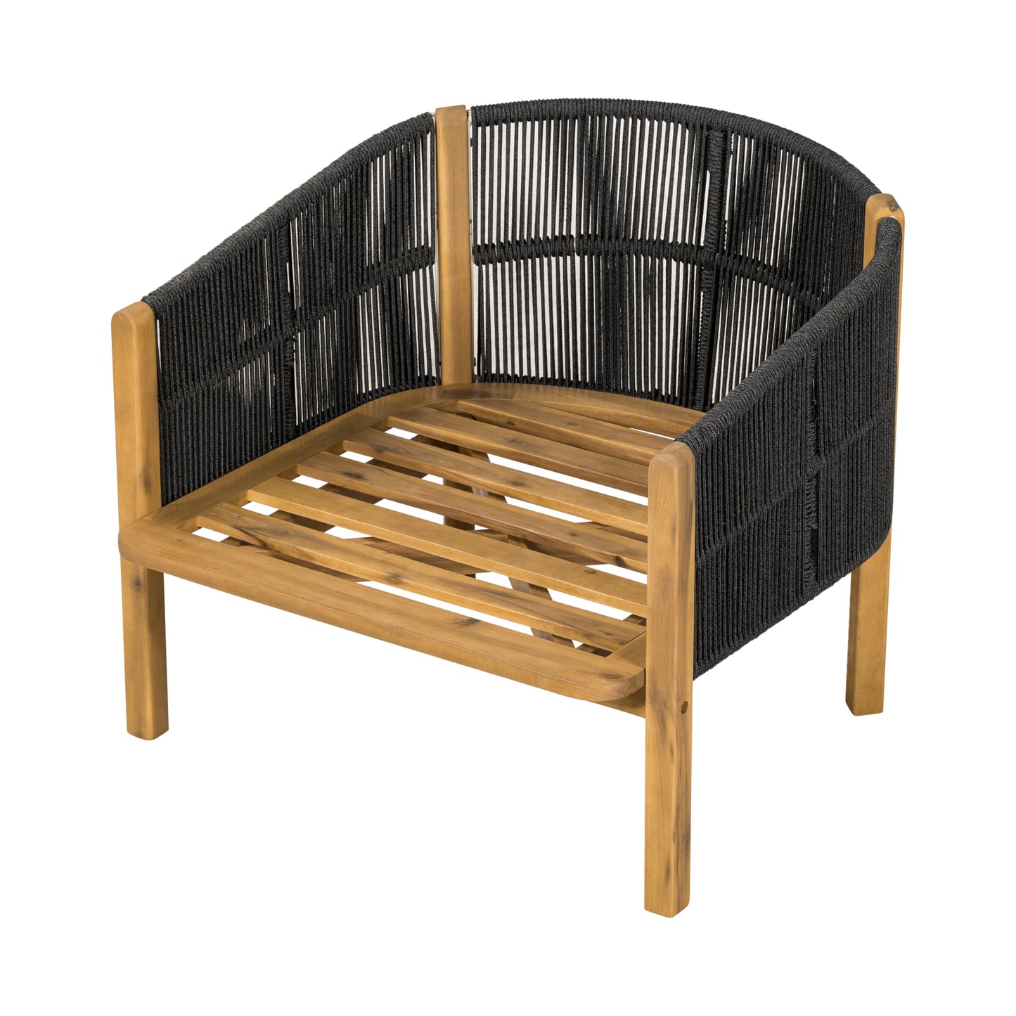 Merax Patio Chairs Set of 2, Acacia Wood Outdoor Club Chair with Cozy 5.75" Thick Cushion & Rope-Weave Backrest, Bohe Style Patio Dining Armchair Chairs for Garden Balcony Outside Dining Relax, Beige
