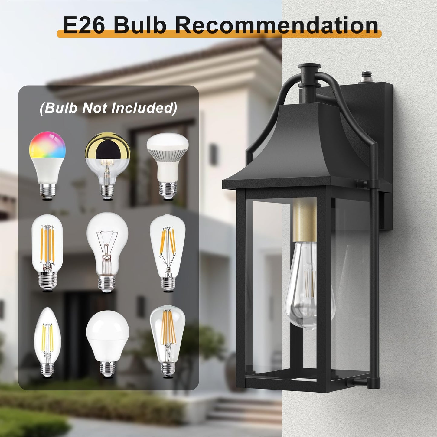 Outdoor Wall Lights Fixtures, Large Size Dusk to Dawn Waterproof Exterior Lanterns, Modern Porch Sconce Wall Mounted with Glass