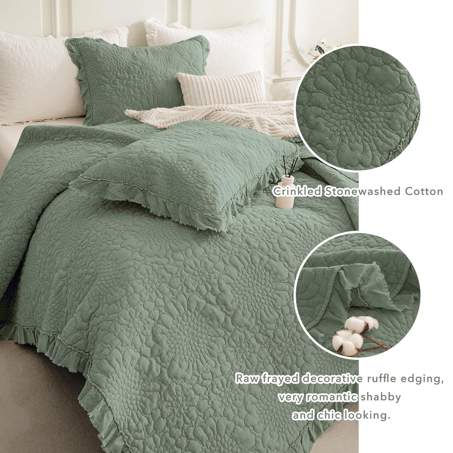 Cotton Oversized Quilt Bedspread Set