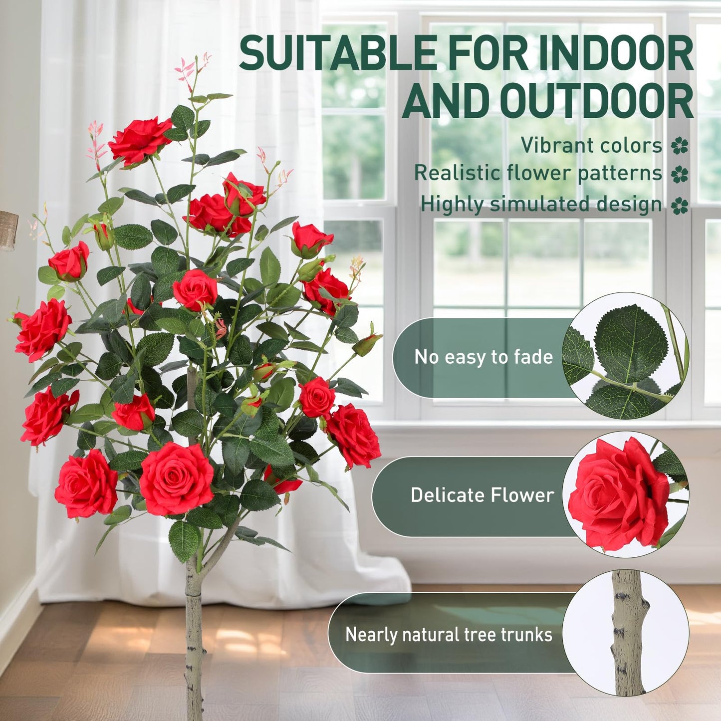 Yepdin 63 inch Artificial Camellia Tree with White Flower Pots - White Fake Tree,5 Ft Faux Plants Indoor wich Blooming,Artificial Plants for Indoor & Outdoor Home Front Door Decor