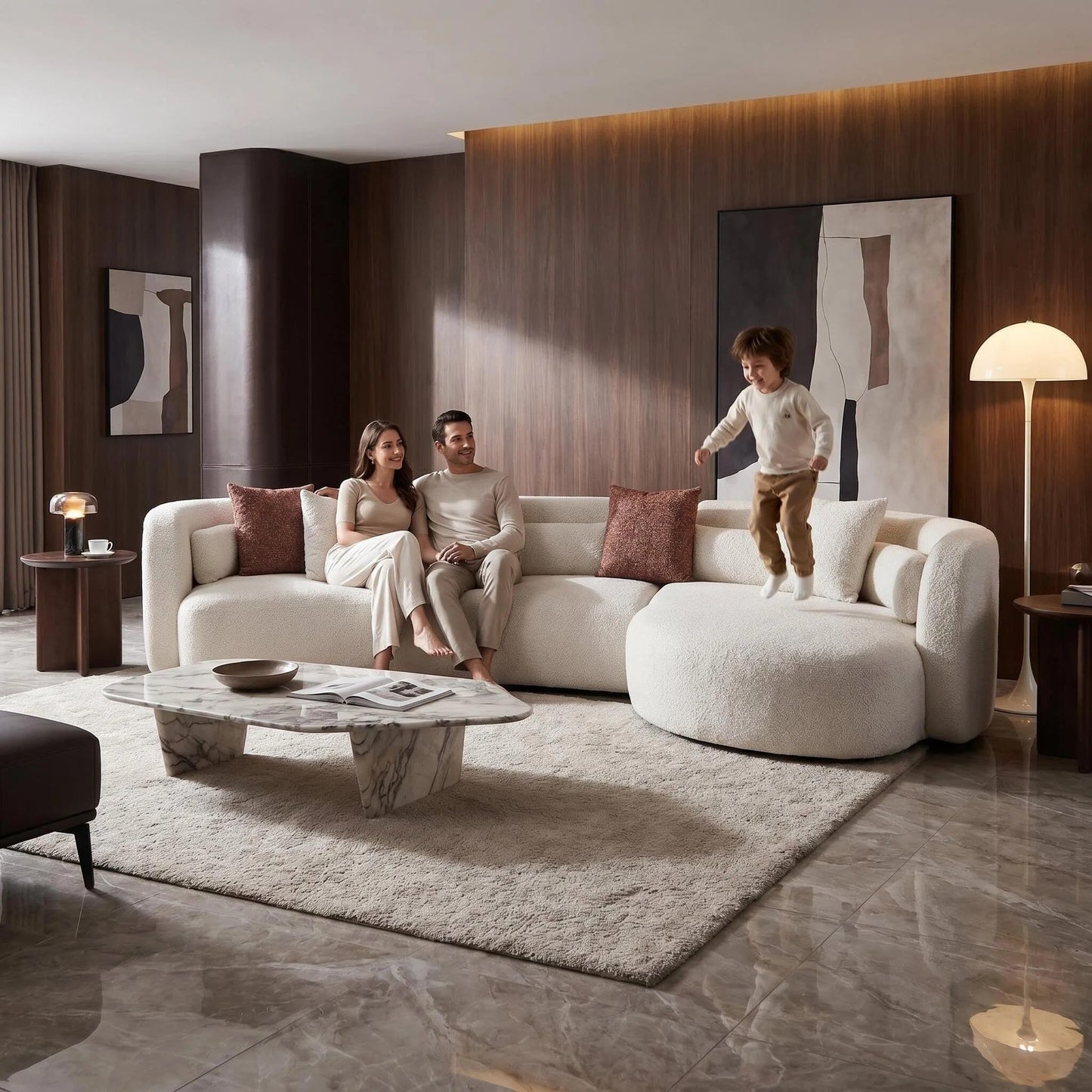 Oversized Curved Boucle 3-Sector Shaped Sectional Sofa
