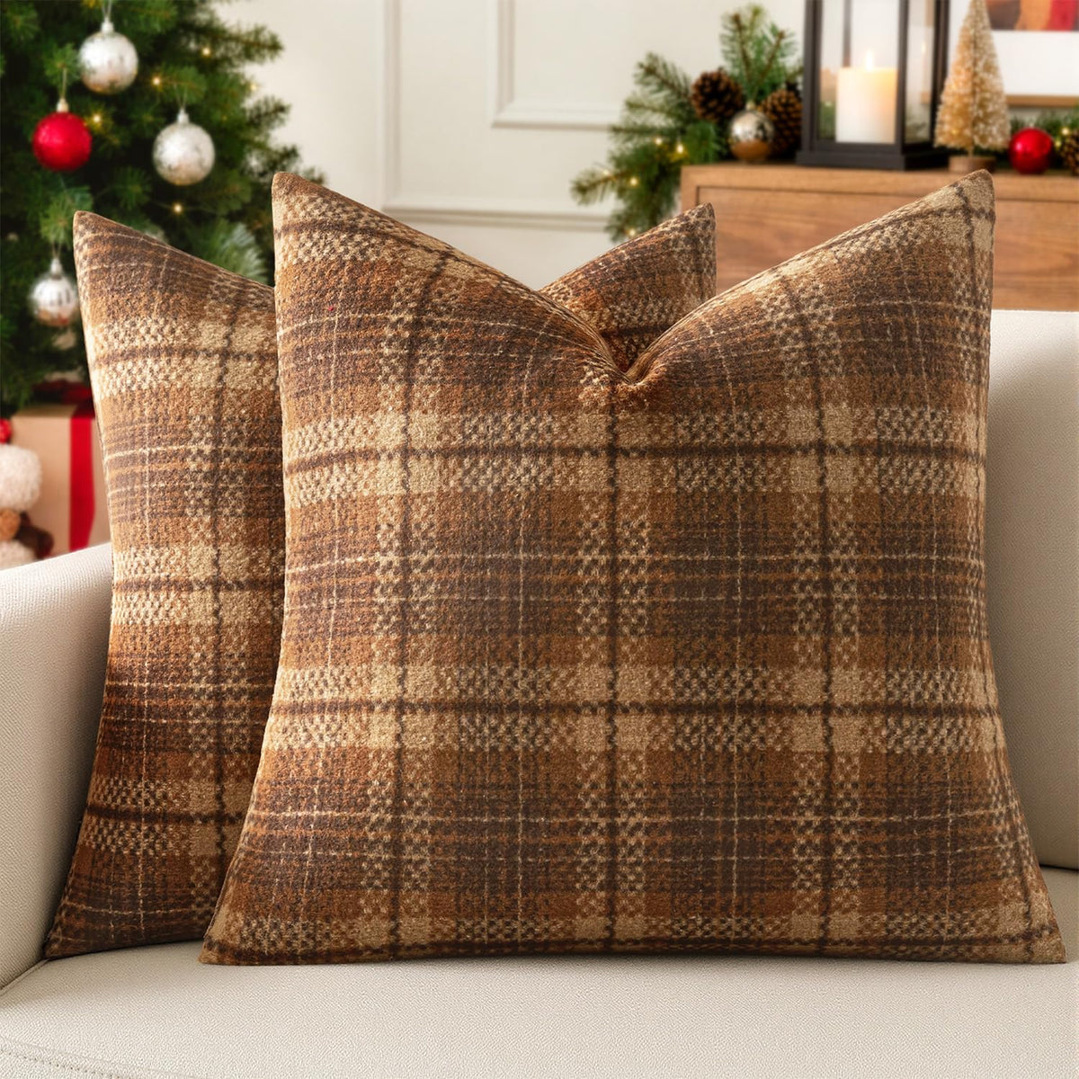 Plaid Throw Pillow Covers Fall 18x18 Inch