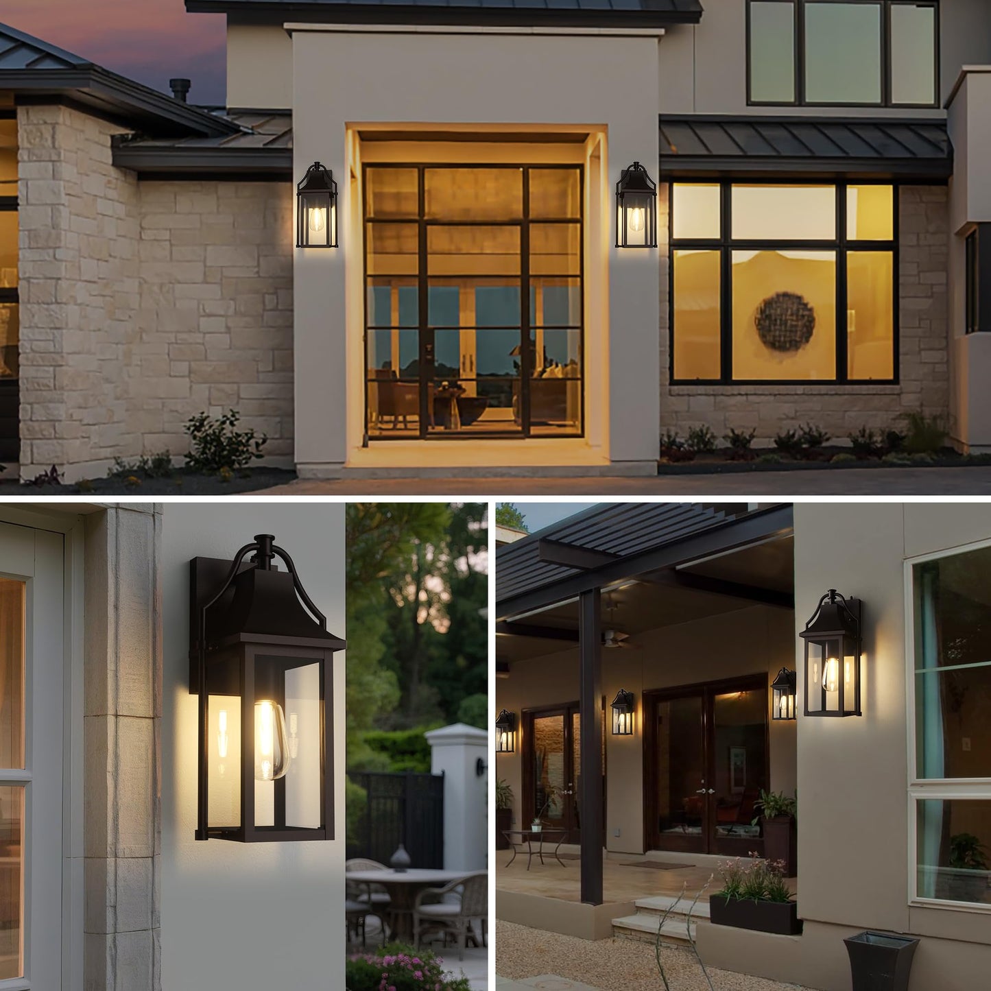 Outdoor Wall Lights Fixtures, Large Size Dusk to Dawn Waterproof Exterior Lanterns, Modern Porch Sconce Wall Mounted with Glass